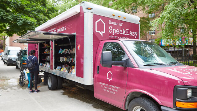 small truck with books inside