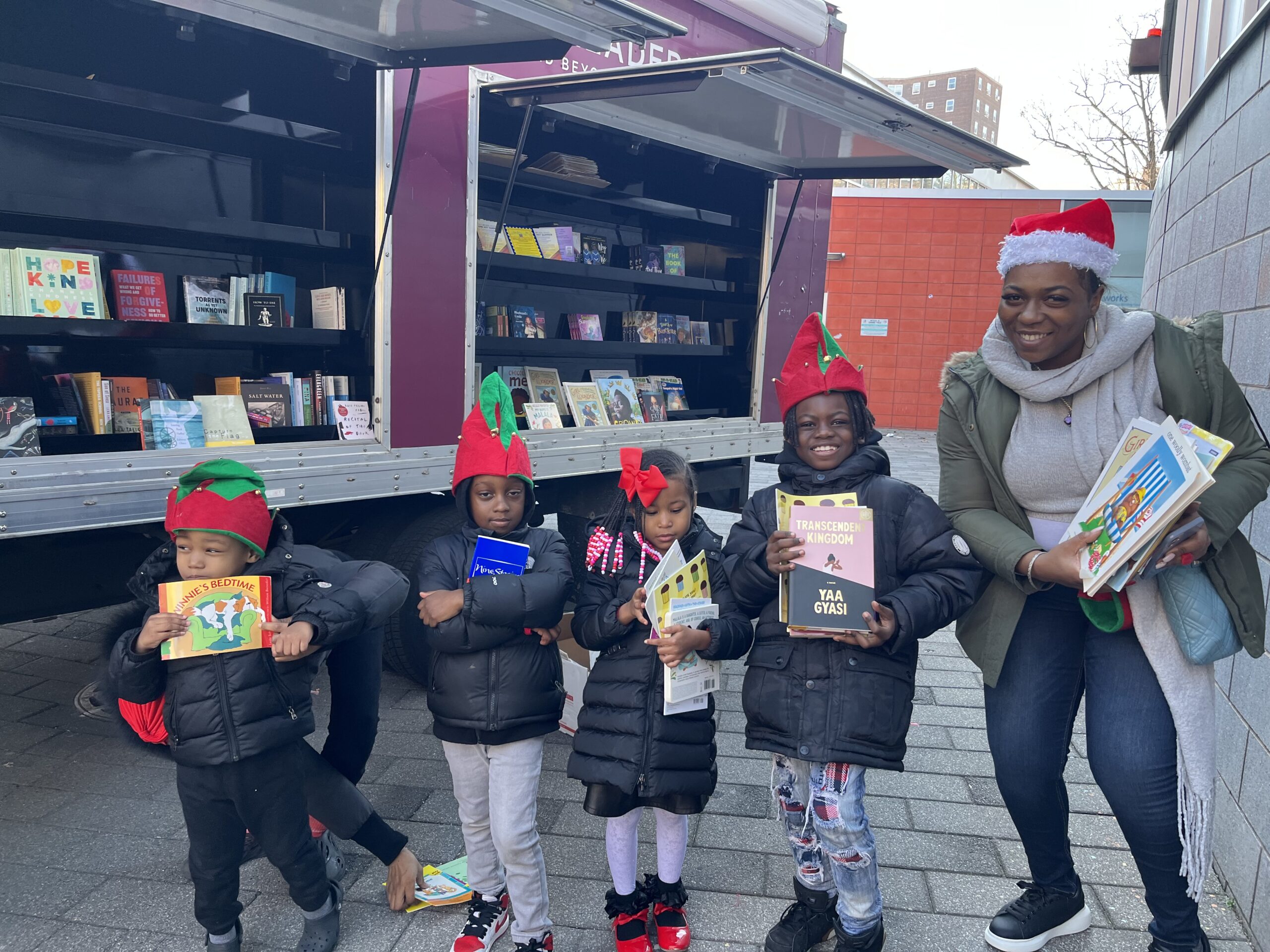 Visitors at the Bronx book giveaway
