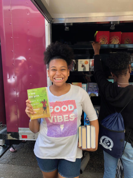 A high-school student with her books